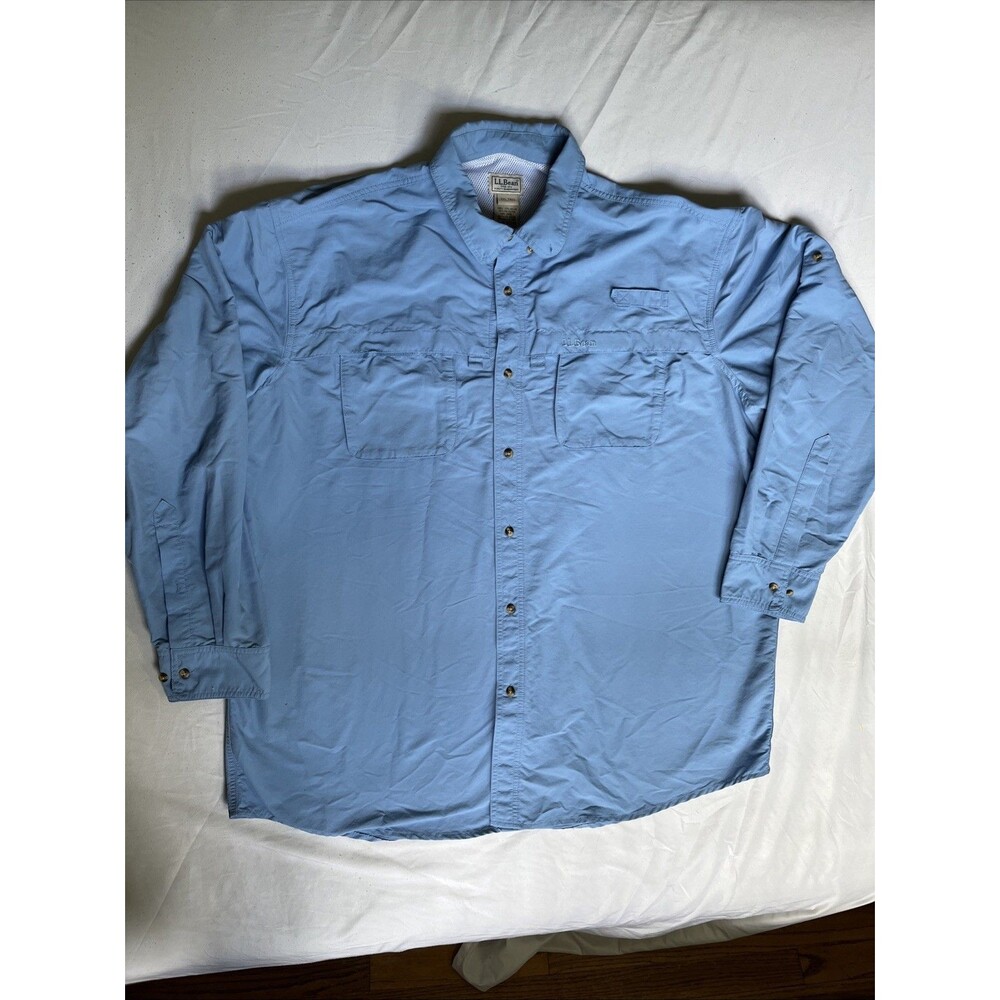 L.L. Bean Tropicwear Fishing Shirt Men’s 2XLT Reg Blue Long Sleeve Vented VTG